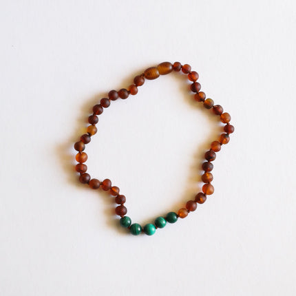 Raw Cognac Baltic Amber + Malachite || Necklace