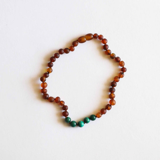 Raw Cognac Baltic Amber + Malachite || Necklace