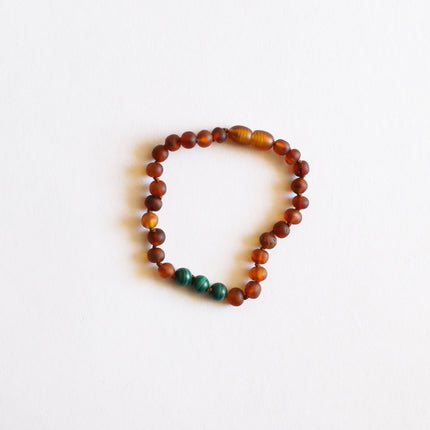 Raw Cognac Baltic Amber + Malachite || Anklet or Bracelet
