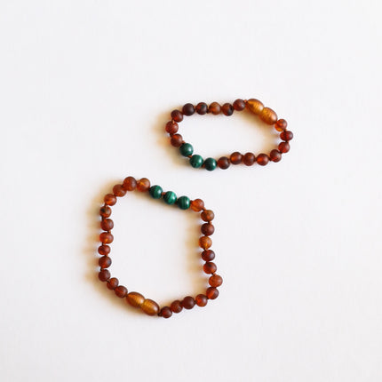 Raw Cognac Baltic Amber + Malachite || Anklet or Bracelet
