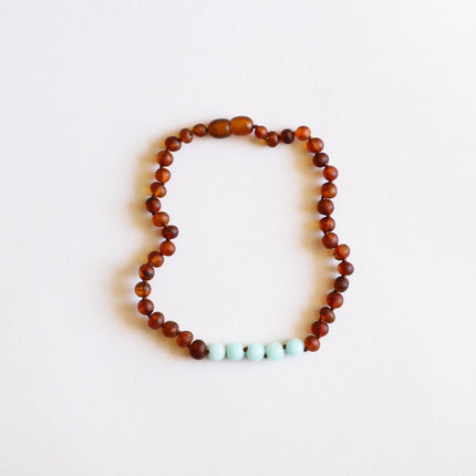 Raw Cognac Baltic Amber + Amazonite || Necklace