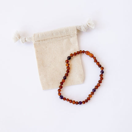 Raw Cognac Baltic Amber + Amethyst || Halo Necklace ||