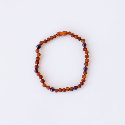 Raw Cognac Baltic Amber + Amethyst || Halo Necklace ||