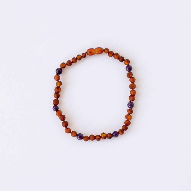 Raw Cognac Baltic Amber + Amethyst || Halo Necklace ||