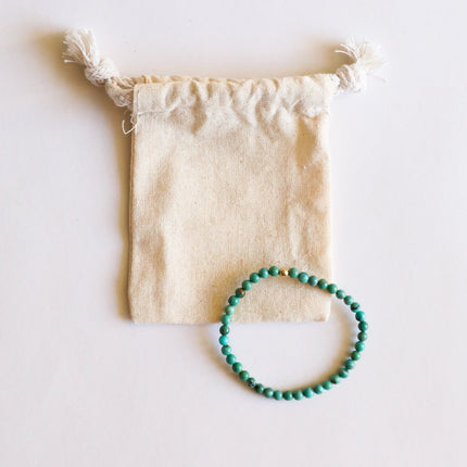 Natural Turquoise + 14K Gold Filled || Beaded Stretch Bracelet