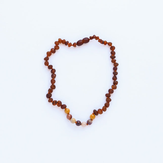 Raw Cognac Baltic Amber + Mookaite Jasper || Necklace