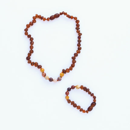 Raw Cognac Baltic Amber + Mookaite Jasper || Necklace