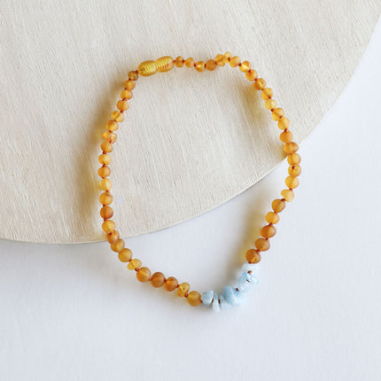 Raw Honey Baltic Amber + Aquamarine || Necklace