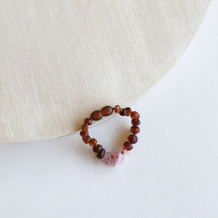 Raw Cognac Baltic Amber + Raw Rose Quartz || Anklet or Bracelet