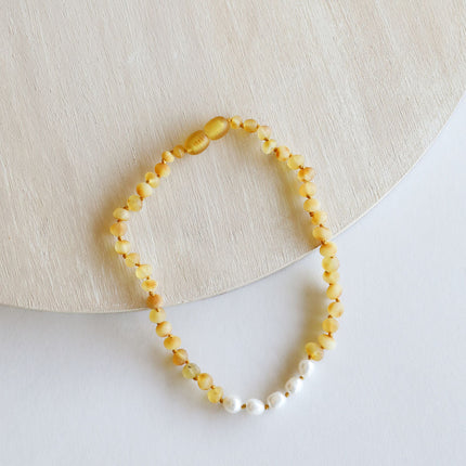 Raw Honey Baltic Amber + Pearl || Necklace