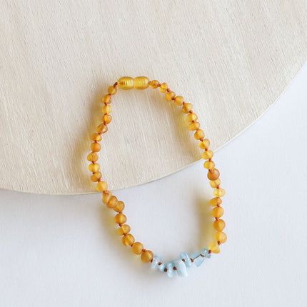 Raw Honey Baltic Amber + Aquamarine || Necklace