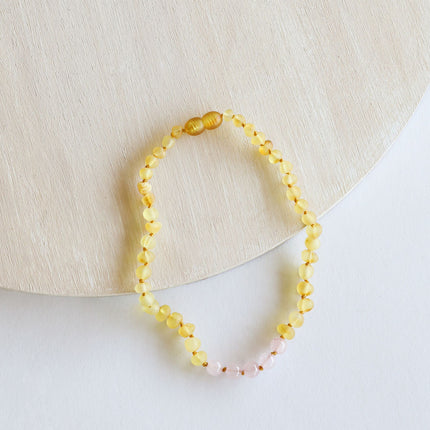 Raw Honey Baltic Amber + Rose Quartz || Necklace
