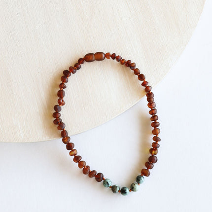 Raw Cognac Baltic Amber + Turquoise Jasper || Necklace