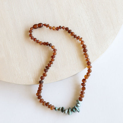 Raw Cognac Baltic Amber + Raw Turquoise Jasper || Necklace