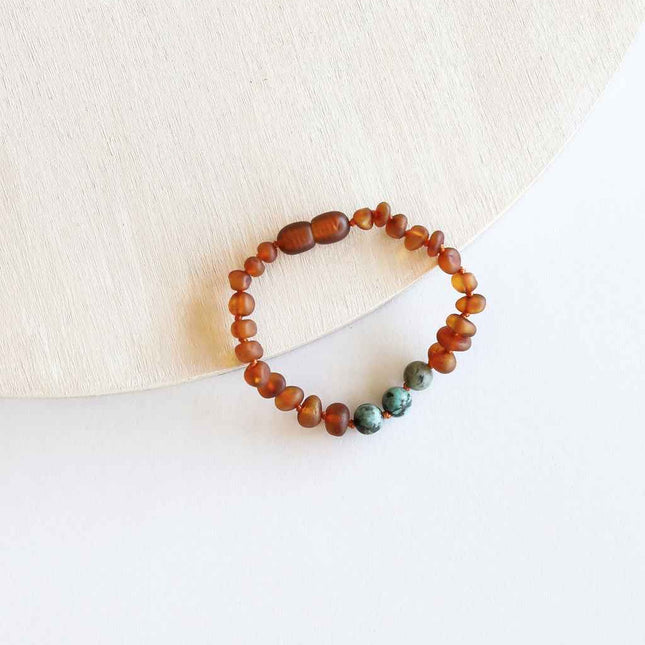 Raw Cognac Baltic Amber + Turquoise Jasper || Anklet or Bracelet
