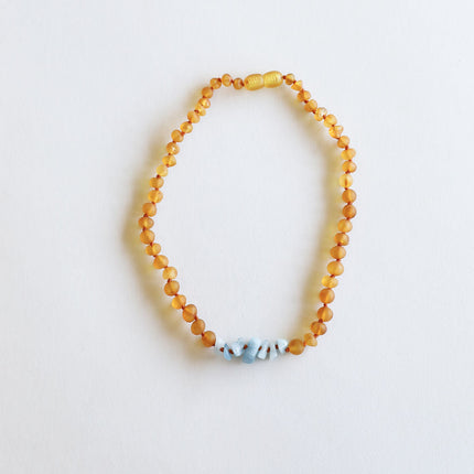 Raw Honey Baltic Amber + Aquamarine || Necklace