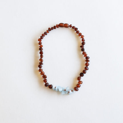 Raw Cognac Baltic Amber + Aquamarine || Necklace