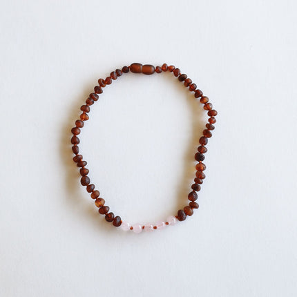 Raw Cognac Baltic Amber + Rose Quartz || Necklace