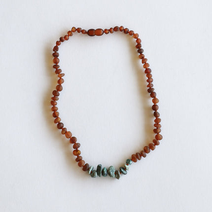 Raw Cognac Baltic Amber + Raw Turquoise Jasper || Necklace