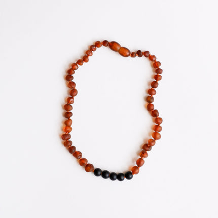 Raw Cognac Baltic Amber + Shungite || Necklace