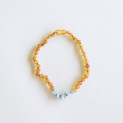 Raw Honey Baltic Amber + Aquamarine || Necklace