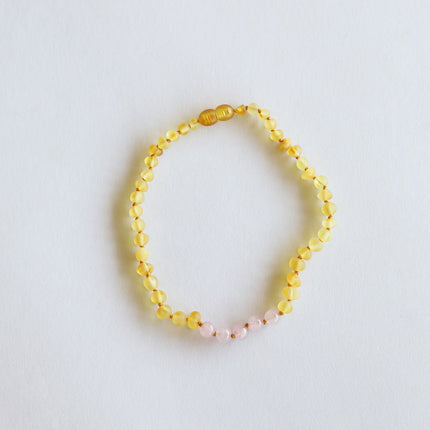 Raw Honey Baltic Amber + Rose Quartz || Necklace