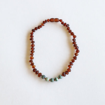 Raw Cognac Baltic Amber + Turquoise Jasper || Necklace