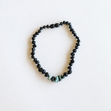 Raw Black Baltic Amber + Raw Turquoise Jasper Necklace