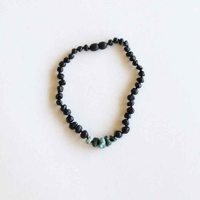 Raw Black Baltic Amber + Raw Turquoise Jasper Necklace