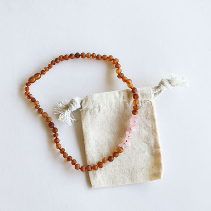 Raw Cognac Baltic Amber + Raw Rose Quartz || Necklace