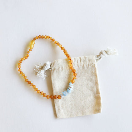 Raw Honey Baltic Amber + Aquamarine || Necklace