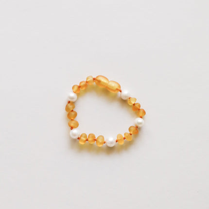 Raw Honey Baltic Amber + Pearl Halo || Anklet or Bracelet