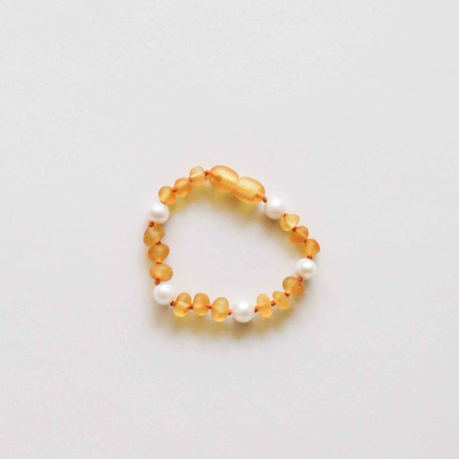 Raw Honey Baltic Amber + Pearl Halo || Anklet or Bracelet