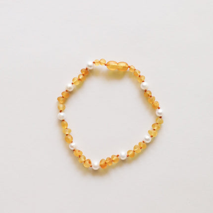 Raw Honey Baltic Amber + Pearl Halo || Anklet or Bracelet