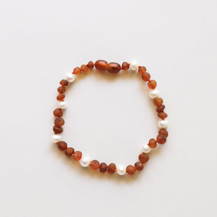 Raw Cognac Baltic Amber + Pearl Halo || Anklet or Bracelet