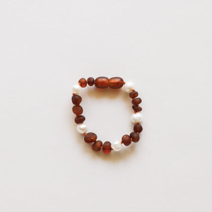 Raw Cognac Baltic Amber + Pearl Halo || Anklet or Bracelet