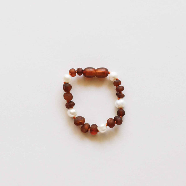 Raw Cognac Baltic Amber + Pearl Halo || Anklet or Bracelet