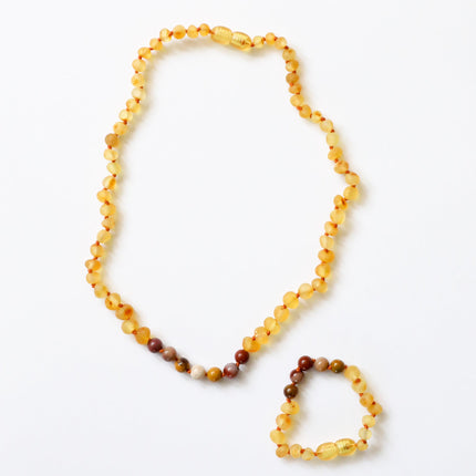 Raw Honey Baltic Amber + Mookaite Jasper || Necklace