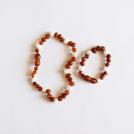 Raw Cognac Baltic Amber + Pearl Halo || Anklet or Bracelet