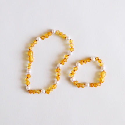 Raw Honey Baltic Amber + Pearl Halo || Anklet or Bracelet