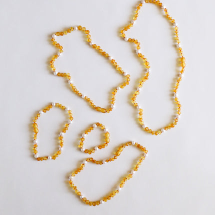 Raw Honey Baltic Amber + Pearl Halo || Necklace