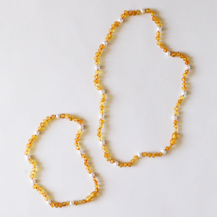 Raw Honey Baltic Amber + Pearl Halo || Necklace