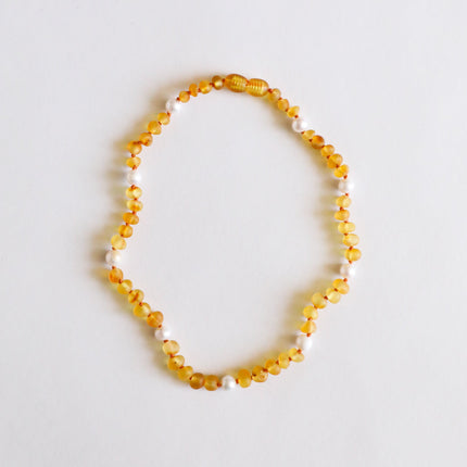 Raw Honey Baltic Amber + Pearl Halo || Necklace