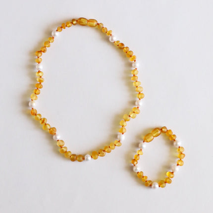 Raw Honey Baltic Amber + Pearl Halo || Necklace