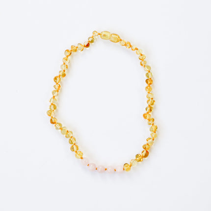 Polished Honey Baltic Amber + Rose Quartz || Necklace