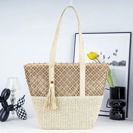 Minimalist Large Straw Shoulder Bag – Paper Rope Woven Tote, Casual Phoenix Eye Beach Purse
