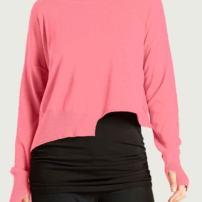 Pima Cotton Mini Knit Crewneck Sweater - Coral