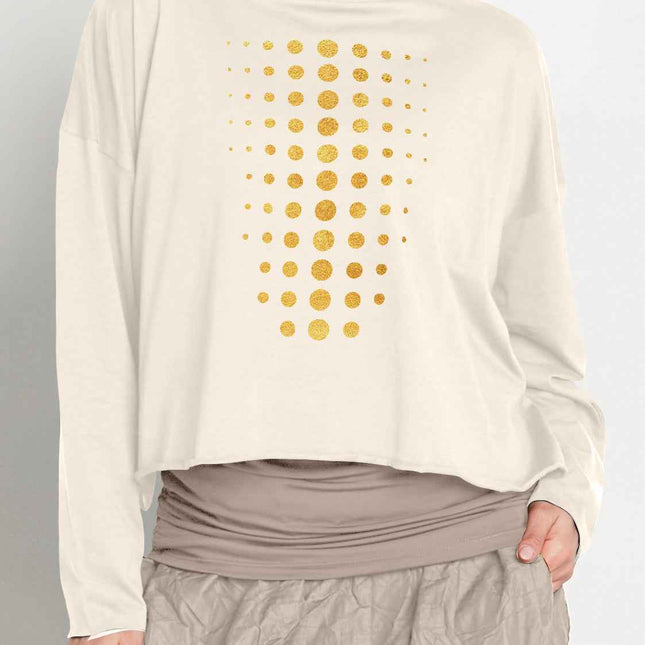Pima Cotton Metallic Dot Dot Dot Mini Luxury Boxy T-Shirt - Stone/GoldF