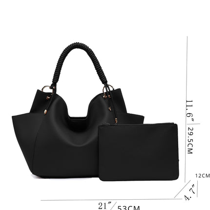 Women's Tote Bag Soft Hobo Bag With Unique Braided Woven Handle, Elegant Shoulder Purse With Matching Wallet Leather Purse Ladies Top-handle Shoulder Bags for Work, Casual, Travel