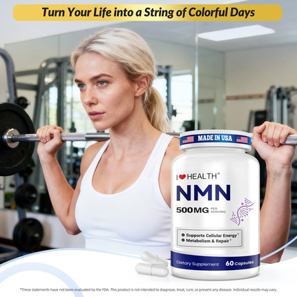 NMN 500mg – 99.9% Pure NMN Supplement, Boost NAD+ Levels, Cellular Energy & Healthy Aging Support, 60 Capsules, Third-Party Tested, NSF cGMP, Made in USA